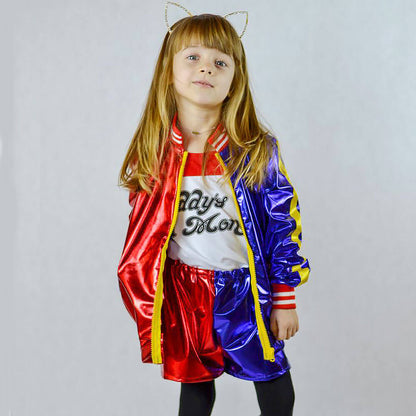 Kids Harley Costume Jacket Shirt Shorts Task Force X Cosplay Outfit Set for Halloween Carnival