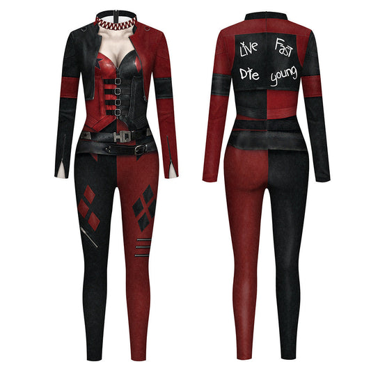 Harley Costume Women Harley Joker Jumpsuit Girls Sexy Halloween Cosplay Outfit