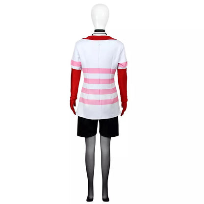 Angel Dust Costume Hazbin Hotel Cosplay Outfit Angel Striped Sweatshirt Shorts Gloves Full Set for Adult