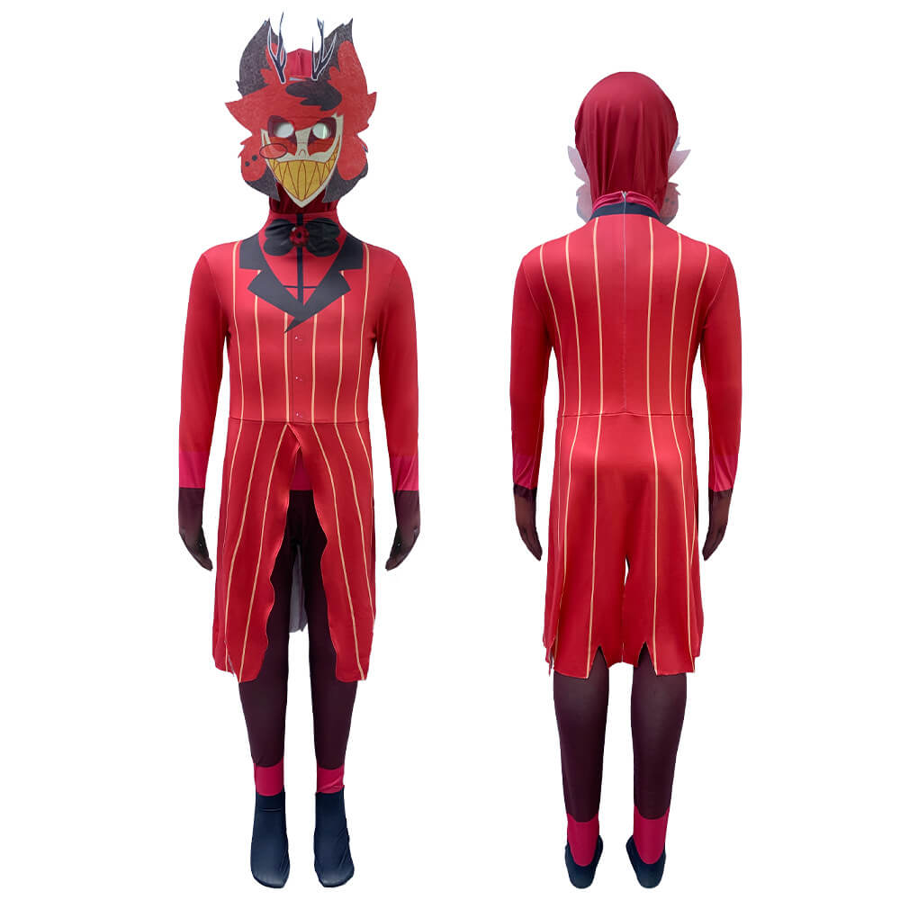 Kids Hazbin Hotel Costume Alastor Cosplay Jumpsuit with Helmet 2PCS The Radio Demon Outfit for Halloween