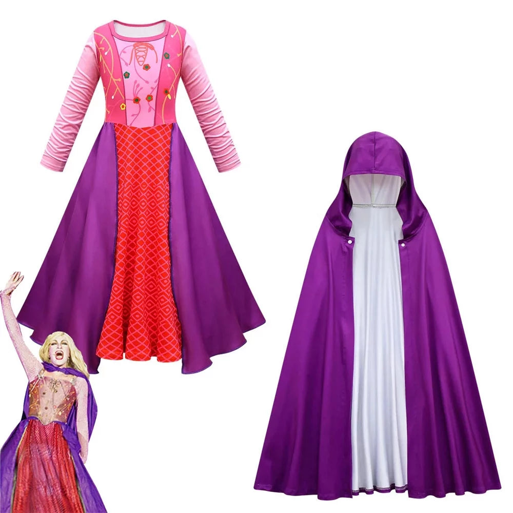 Sarah Sanderson Costume Girls Halloween Witch Cosplay Dress Sanderson Sister Outfit