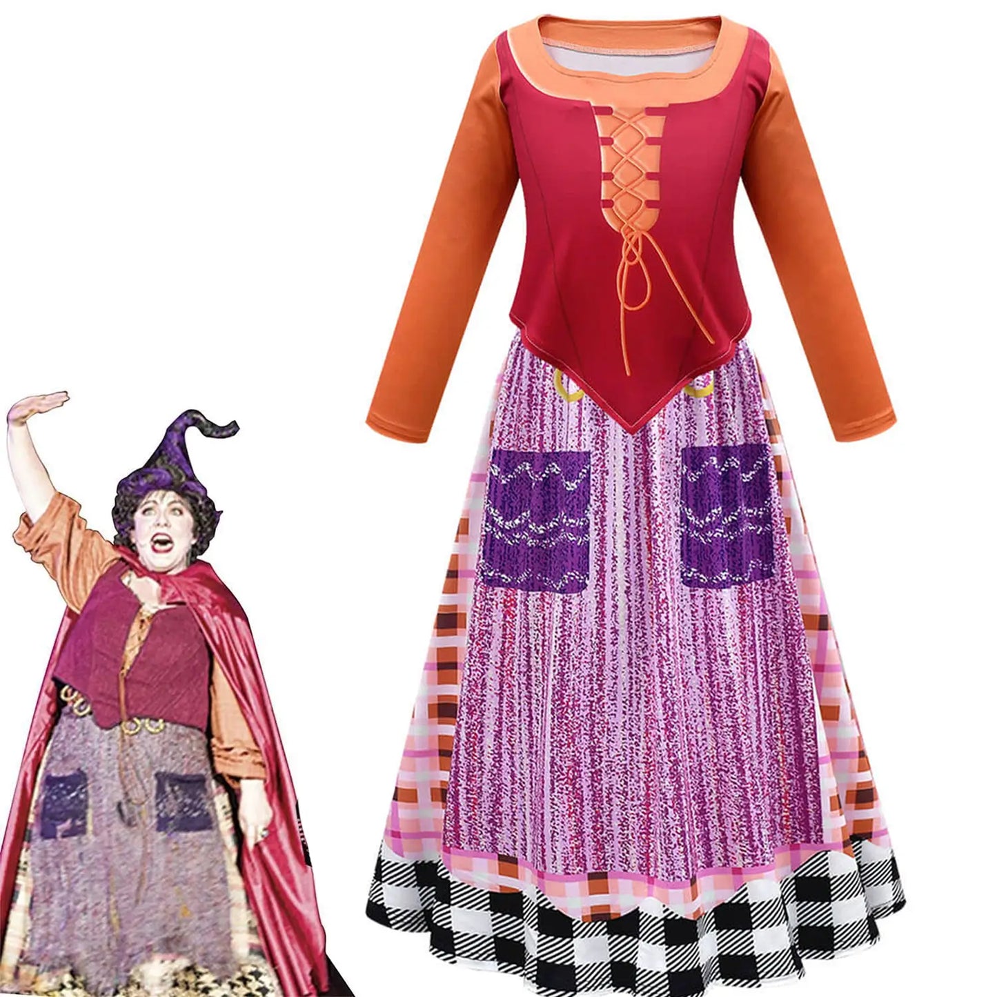 Mary Sanderson Costume Halloween Sanderson Sisters Cosplay Dress Witch Outfit