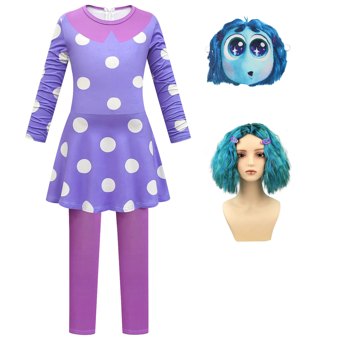 Girls Envy Cosplay Costume Inside 2 Out Envy Dress with Leggings Cloak and Mask for Carnival