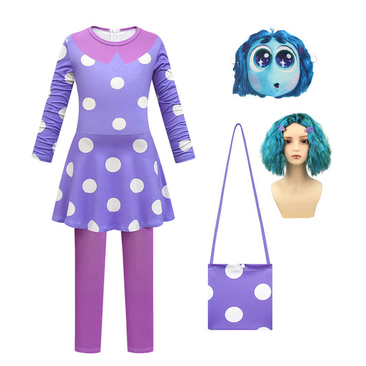 Girls Envy Cosplay Costume Inside 2 Out Envy Dress with Leggings Cloak and Mask for Carnival