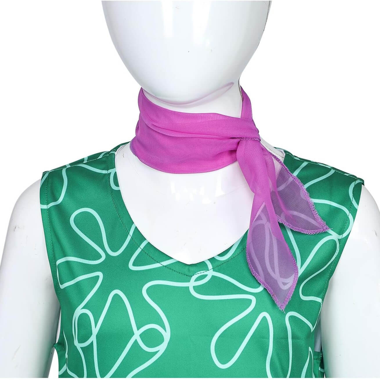 Inside Out Disgust Costume Green Sleeveless Dress with Belt and Scarf Kids Disgust Cosplay Outfit