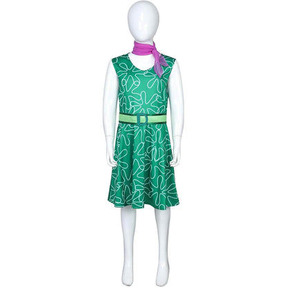 Inside Out Disgust Costume Green Sleeveless Dress with Belt and Scarf Kids Disgust Cosplay Outfit