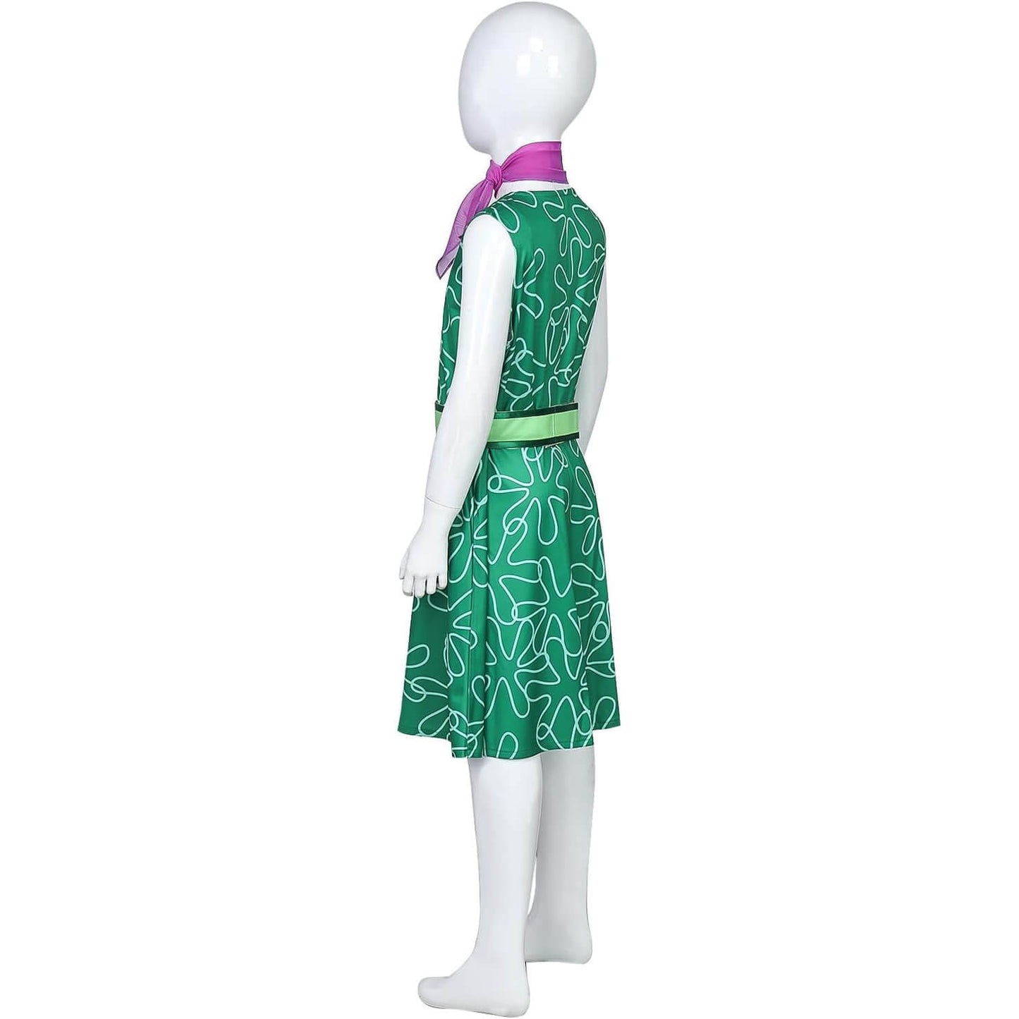 Inside Out Disgust Costume Green Sleeveless Dress with Belt and Scarf Kids Disgust Cosplay Outfit