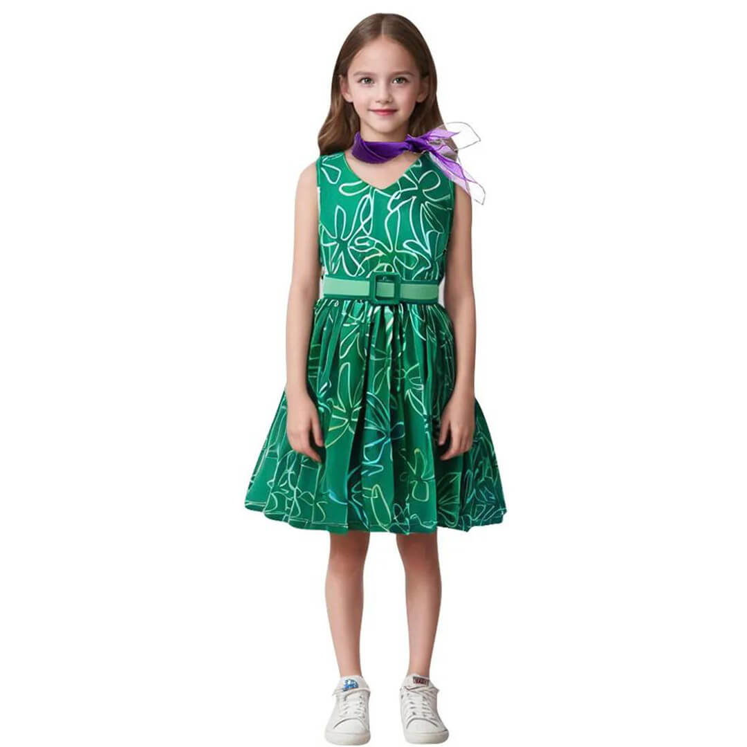 Kids Inside Movie Disgust Costume Girls Printing Disgust Dress with Scarf Birthday Halloween Costume