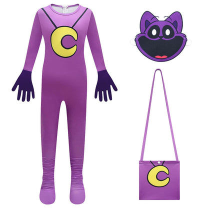 Kids Catnap Costume Smiling Critters Catnap Cosplay Jumpsuit Mask and Bag