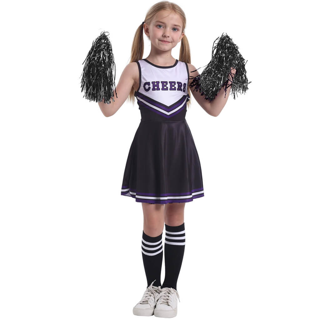 Kids Cheerleader Uniforms Girls 5t-10 Fancy Cheer Costume Cute Dress with Pom Poms and Socks