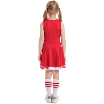 Kids Cheerleader Uniforms Girls 5t-10 Fancy Cheer Costume Cute Dress with Pom Poms and Socks