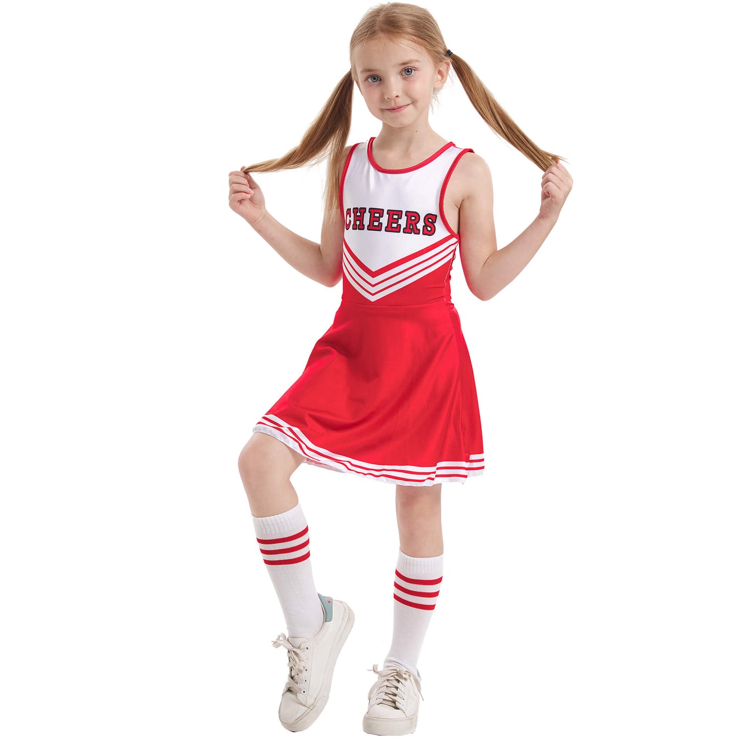 Kids Cheerleader Uniforms Girls 5t-10 Fancy Cheer Costume Cute Dress with Pom Poms and Socks