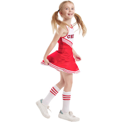 Kids Cheerleader Uniforms Girls 5t-10 Fancy Cheer Costume Cute Dress with Pom Poms and Socks