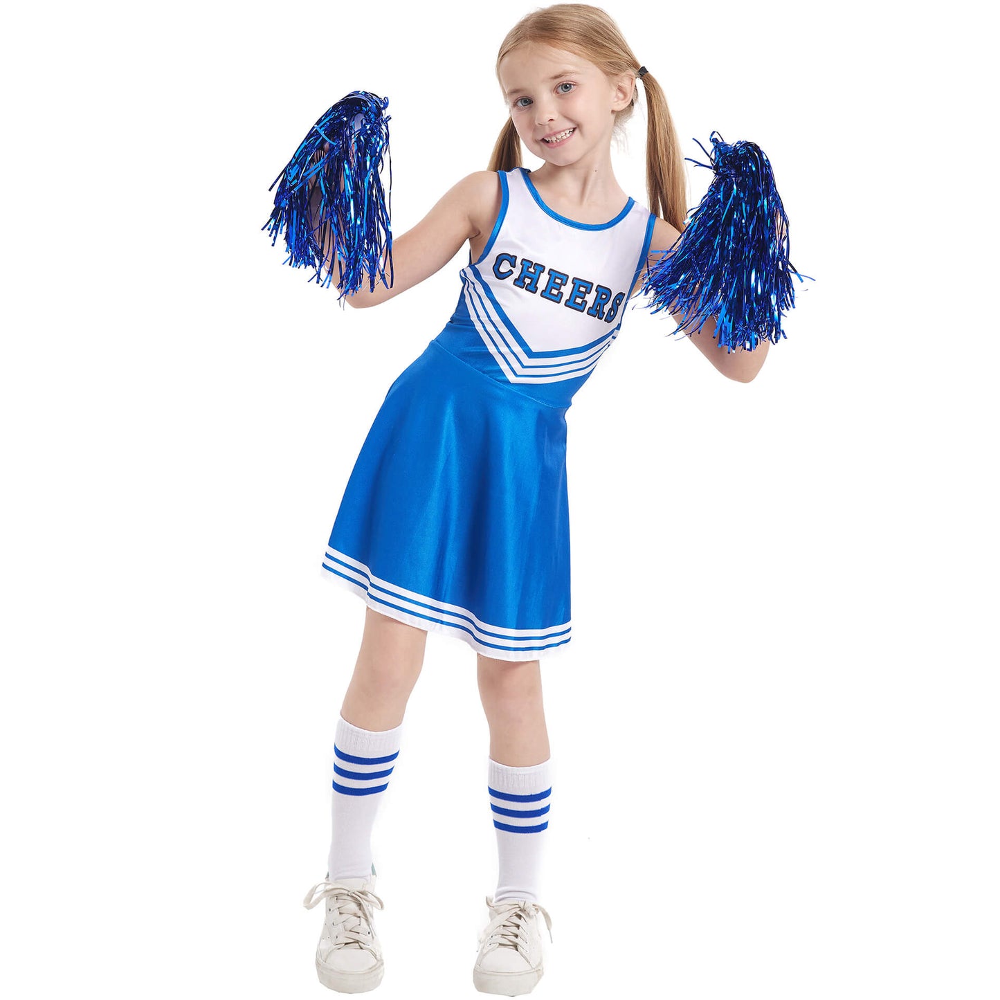 Kids Cheerleader Uniforms Girls 5t-10 Fancy Cheer Costume Cute Dress with Pom Poms and Socks