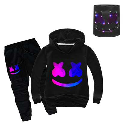 Kids DJ Marshmallow Hoodie Pants Light Up Helmet Multi-color Marsh-Mello Cosplay Outfits