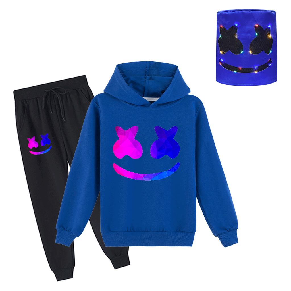 Kids DJ Marshmallow Hoodie Pants Light Up Helmet Multi-color Marsh-Mello Cosplay Outfits