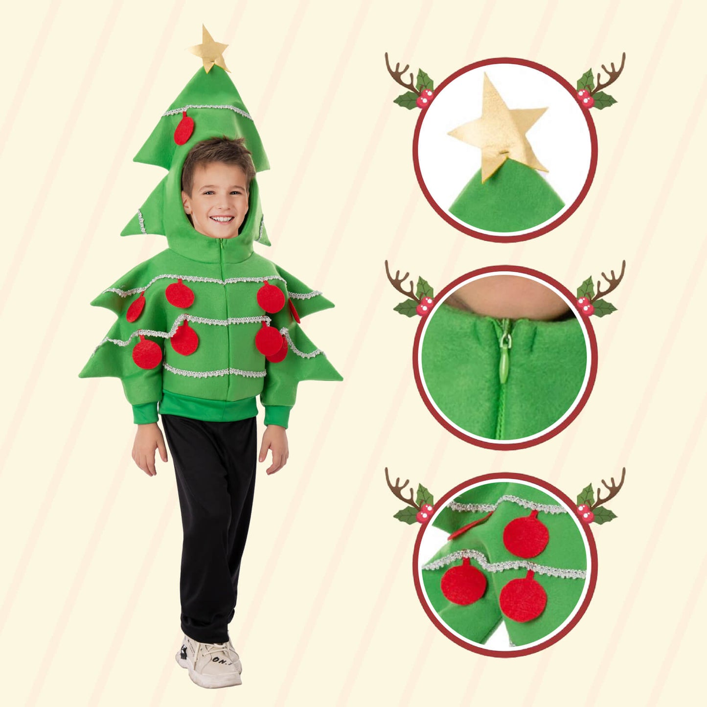 Kids Christmas Tree Hoodie Zip Up Jacket Cute Sweatshirt for Christmas Party