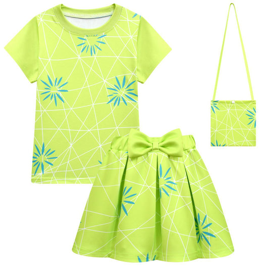 Girls Joy Inside Out Cosplay Outfit Yellow t-shirt and skirt with Matching Bag