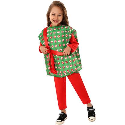 Kids Christmas Present Costume Boys Girls Gift Box Tops and Jumpsuit 2pcs Suit for Xmas Party