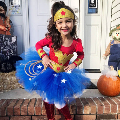 Wonder Girl Costume Handmade Metallic Kids Femal Superhero Tutu Dress