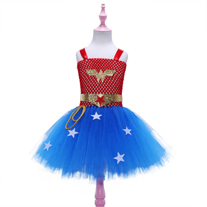 Wonder Girl Costume Handmade Metallic Kids Femal Superhero Tutu Dress