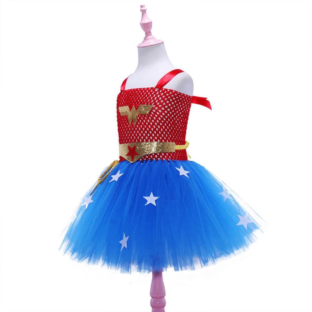 Wonder Girl Costume Handmade Metallic Kids Femal Superhero Tutu Dress