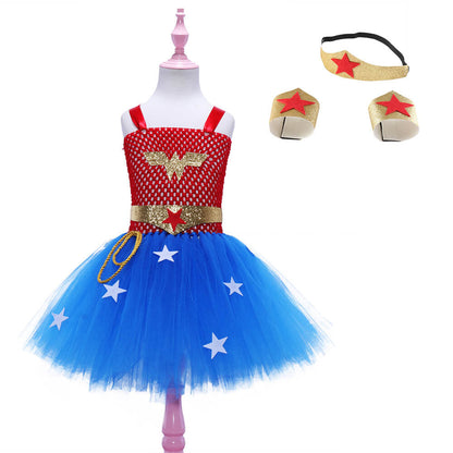 Wonder Girl Costume Handmade Metallic Kids Femal Superhero Tutu Dress