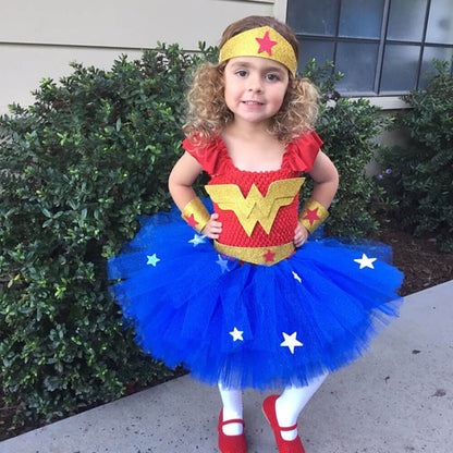 Wonder Girl Costume Handmade Metallic Kids Femal Superhero Tutu Dress