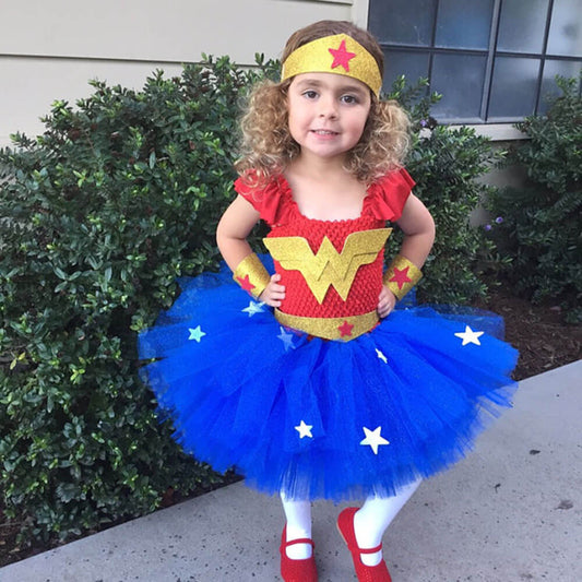 Wonder Girl Costume Handmade Metallic Kids Femal Superhero Tutu Dress