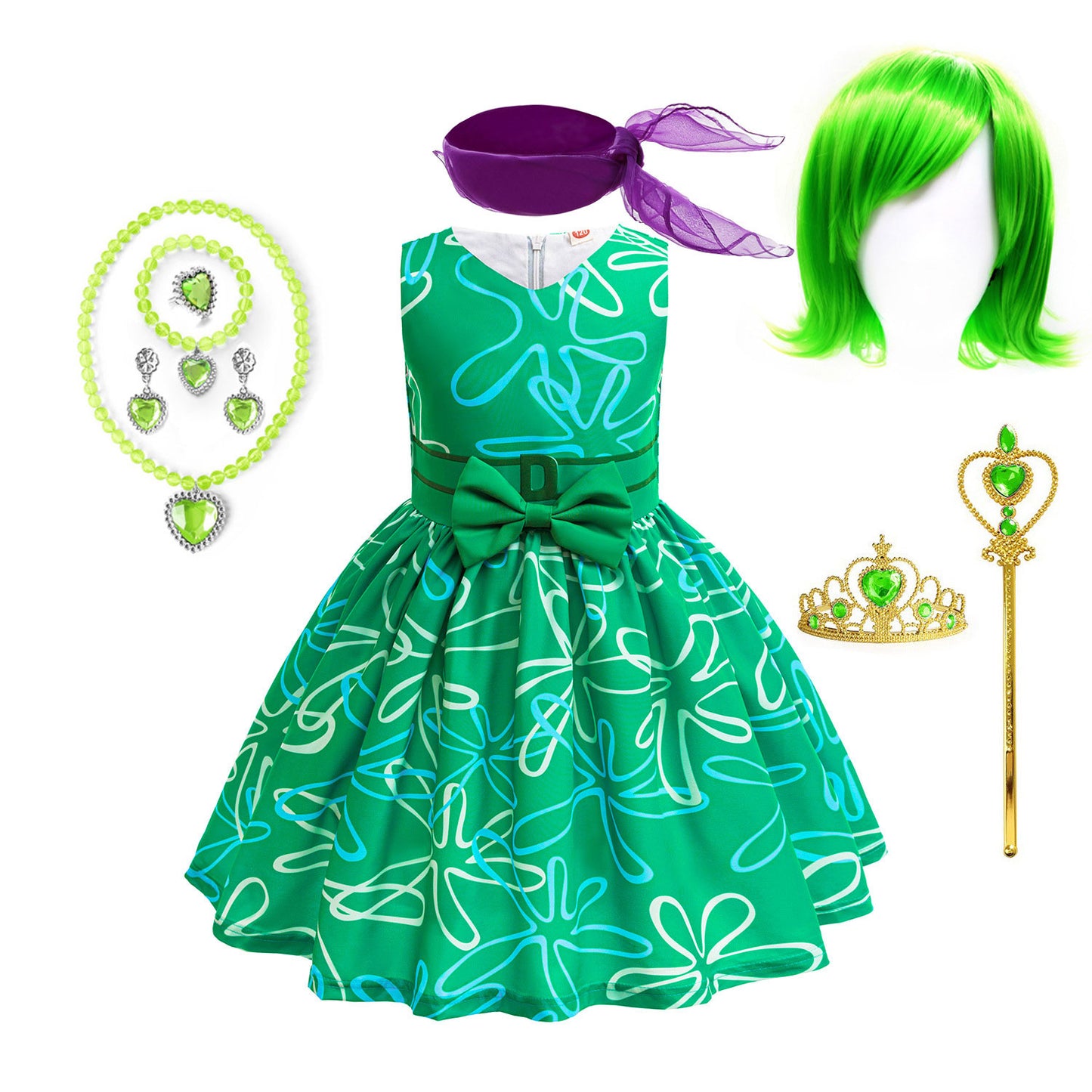 Kids Kids Disgust Inside Out Costume 2024 Movie Character Disgust Dress Cosplay Outfit Full Set