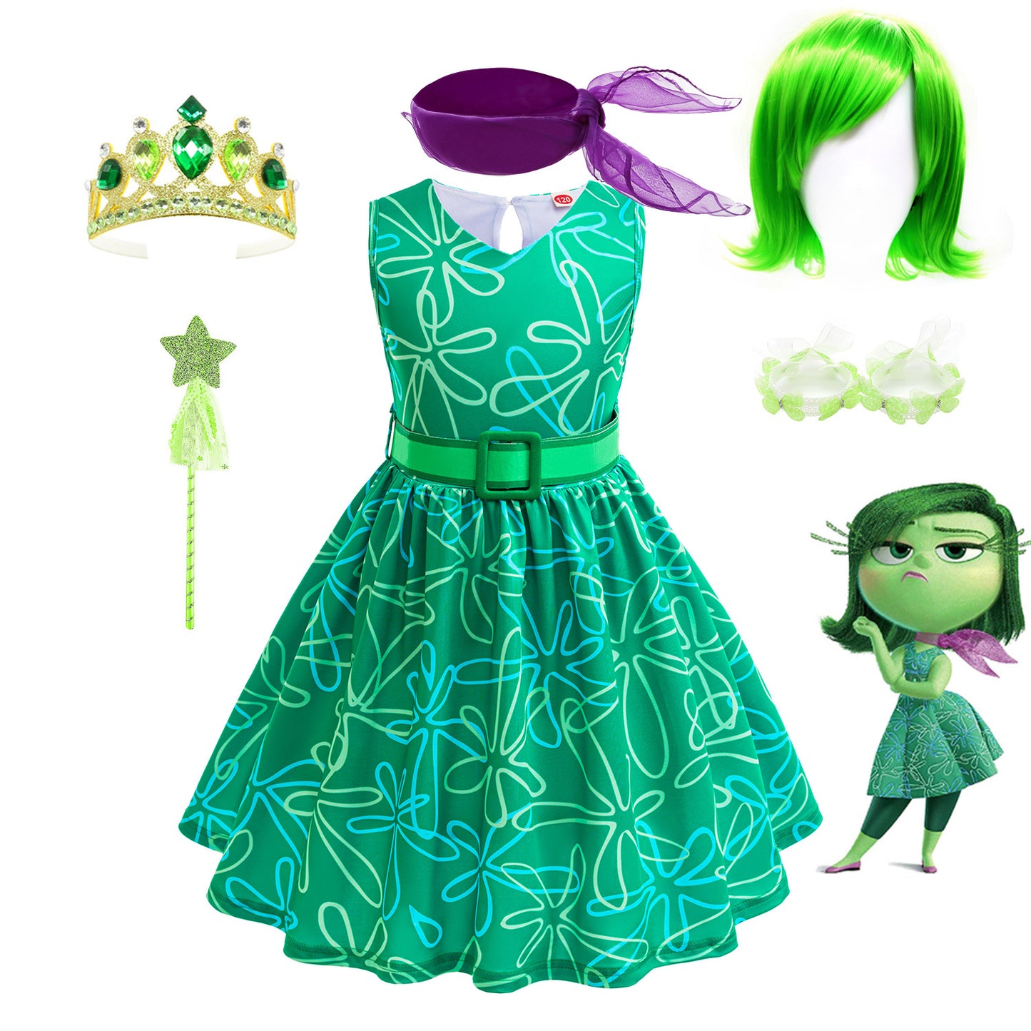 Kids Kids Disgust Inside Out Costume 2024 Movie Character Disgust Dress Cosplay Outfit Full Set