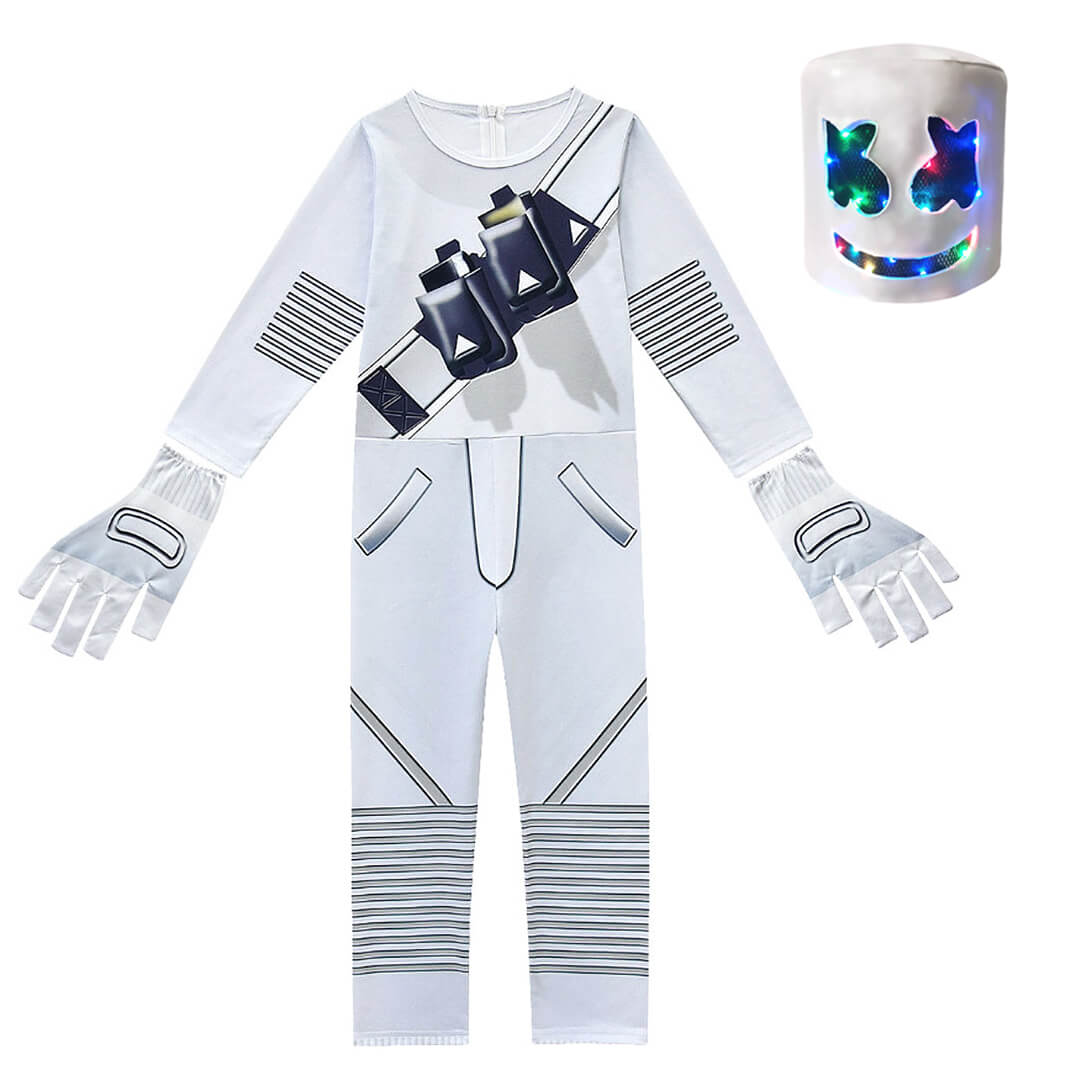 Kids DJ Marshmallow Costume DJ Rock Jumpsuit with LED Helmet and Gloves