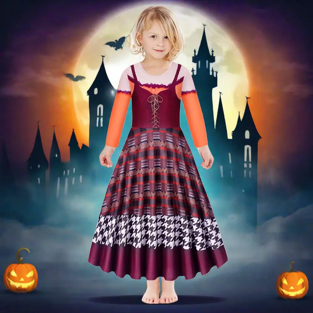 Kids Mary Sanderson Costume Hallowen Witch Cosplay Dress