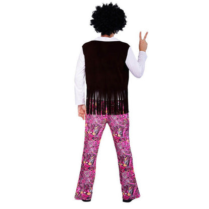 Mens Hippie Costume 1970s 80s Adult Disco Outfit Retro Rock Dress Up Suit for Themed Parties