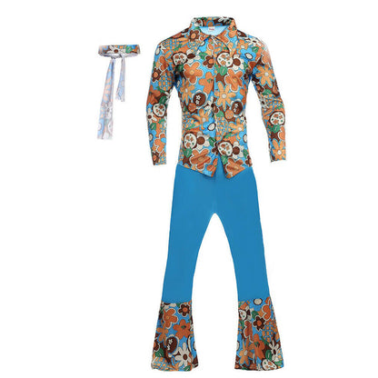 Mens Hippie Costume 1970s 80s Adult Disco Outfit Retro Rock Dress Up Suit for Themed Parties