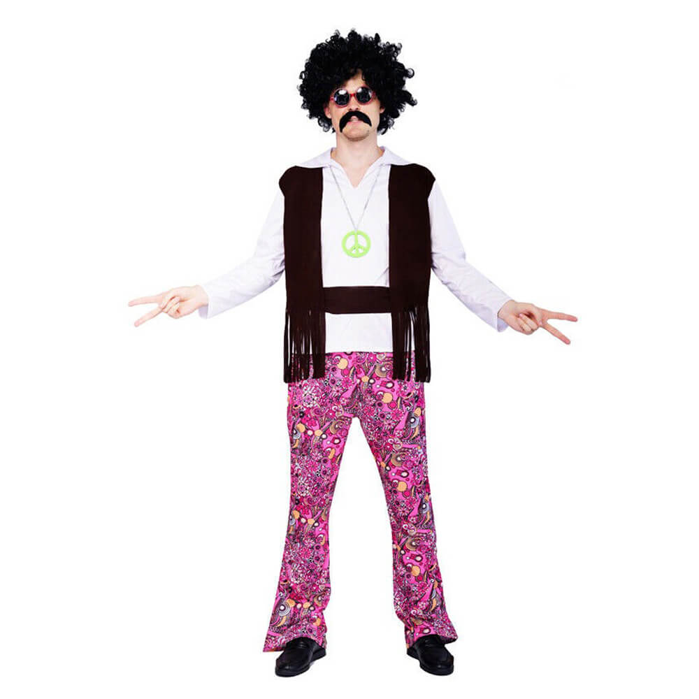 Mens Hippie Costume 1970s 80s Adult Disco Outfit Retro Rock Dress Up Suit for Themed Parties