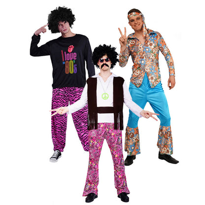 Mens Hippie Costume 1970s 80s Adult Disco Outfit Retro Rock Dress Up Suit for Themed Parties