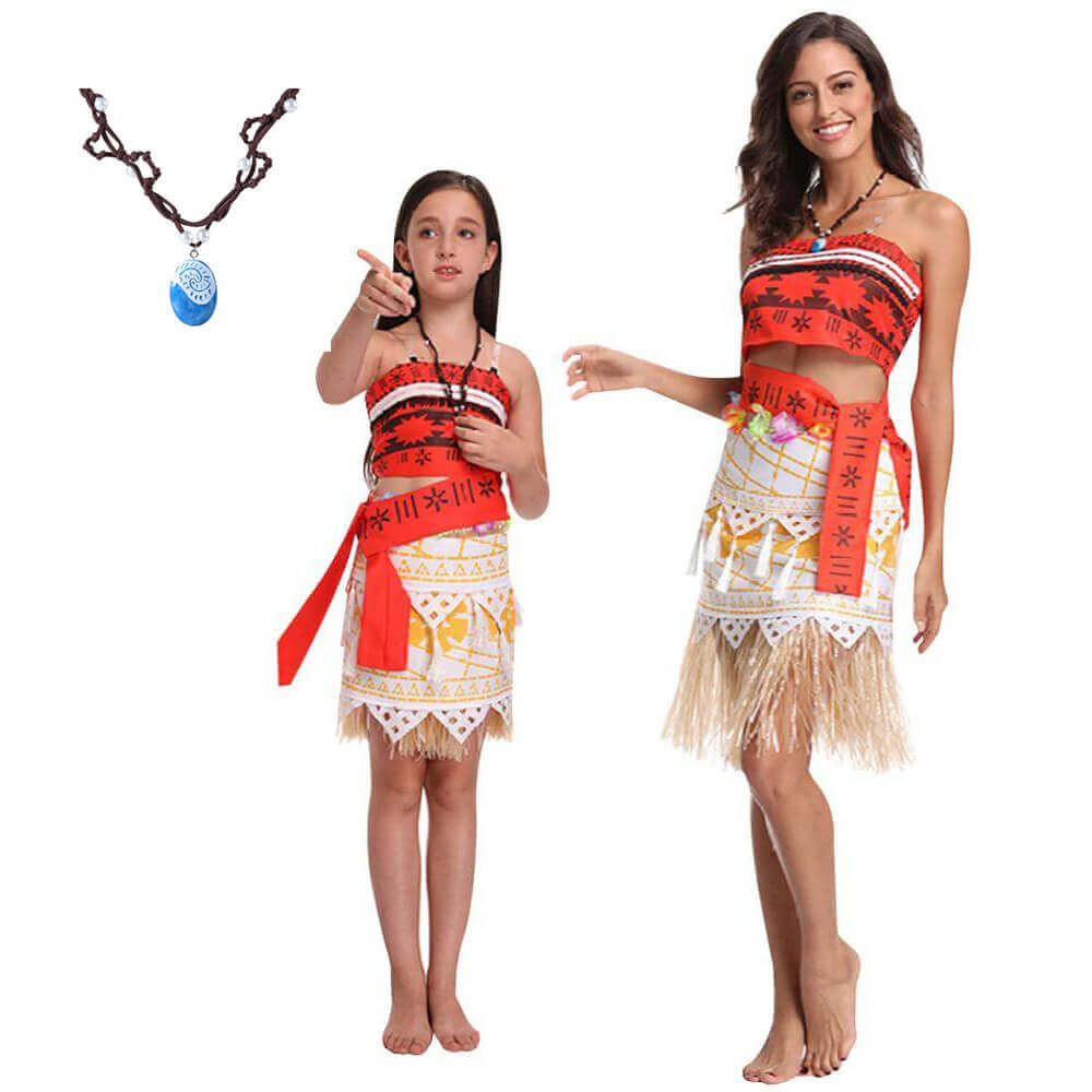 Princess Moana Costume Women and Girls Polynesian Cosplay Costume Beach Dress Up Outfits