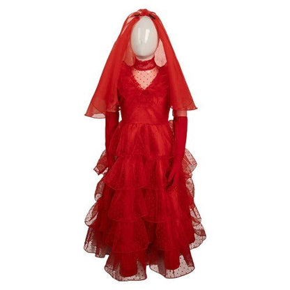 Girls Lydia Deetz Red Dress Beetle Bride Cosplay Costume Gothic Halloween Outfit