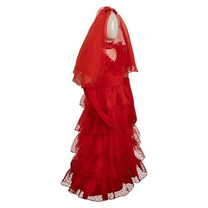 Girls Lydia Deetz Red Dress Beetle Bride Cosplay Costume Gothic Halloween Outfit