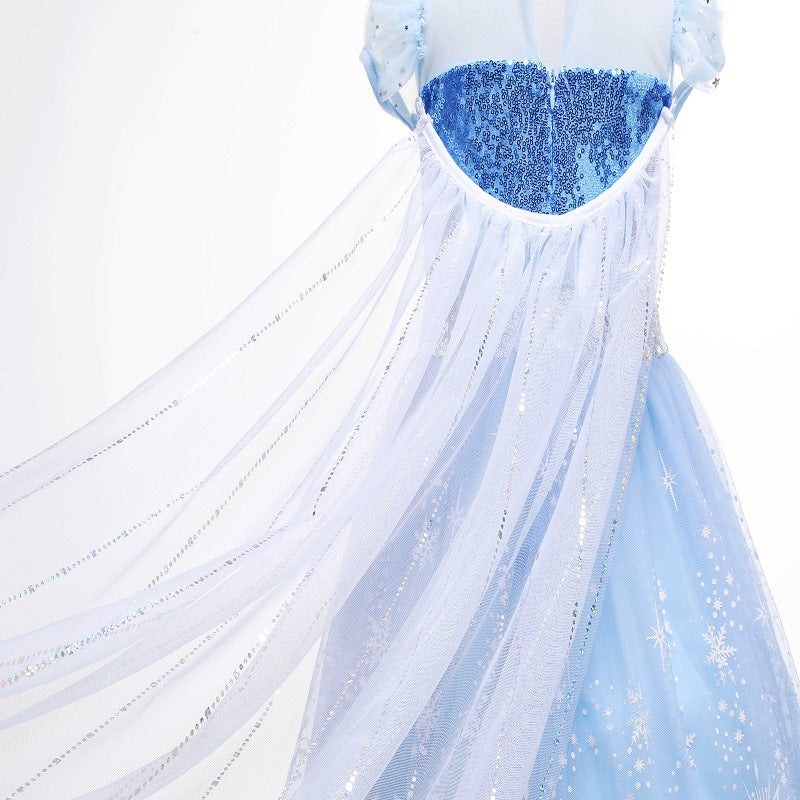 Elsa Costume Princess Dress Girls Light Up Dress Snowflake Trailing Party Dress Birthday Dres