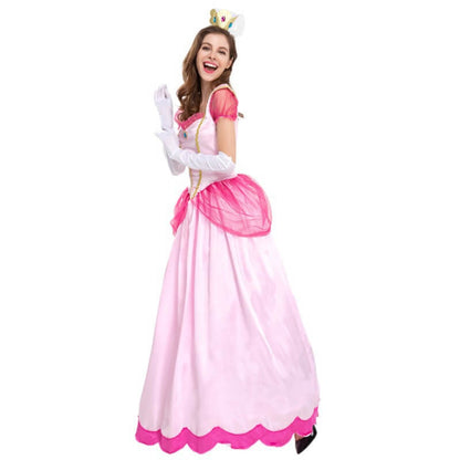 Womens Super Brothers Princess Peach Costume Halloween Cosplay Outfit