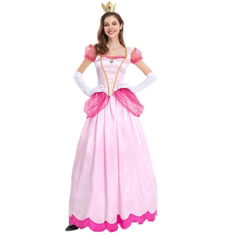Womens Super Brothers Princess Peach Costume Halloween Cosplay Outfit