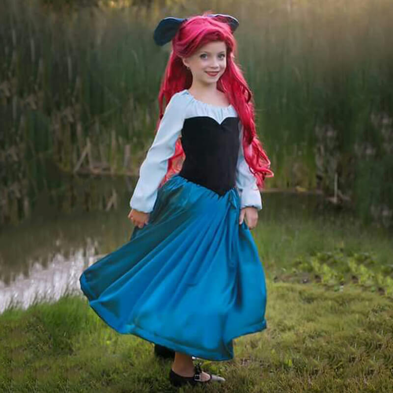 Ariel Blue Dress Princess Ariel Costume 3pcs Mother-daughter Little Mermaid Costume for Kids Adult Halloween Cosplay