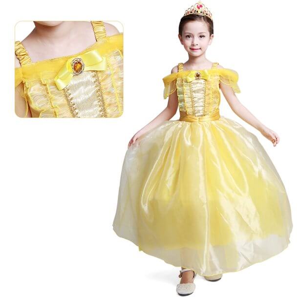 Girls Sleeveless Ball Gown Dress Beast Princess Costume Halloween Cosplay