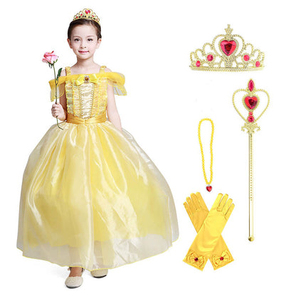 Girls Sleeveless Ball Gown Dress Beast Princess Costume Halloween Cosplay