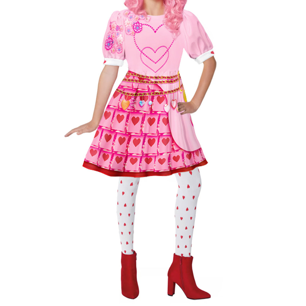 Teens and Women Queen of Hearts Costume Pink Princess Bridget Outfit Wig and Stockings Dress Up