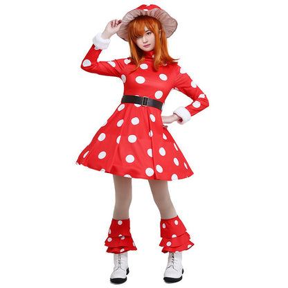 Adult Kinoko Komori Dress Shemage Cosplay Costume with Mushroom Hat and Leg Warmers