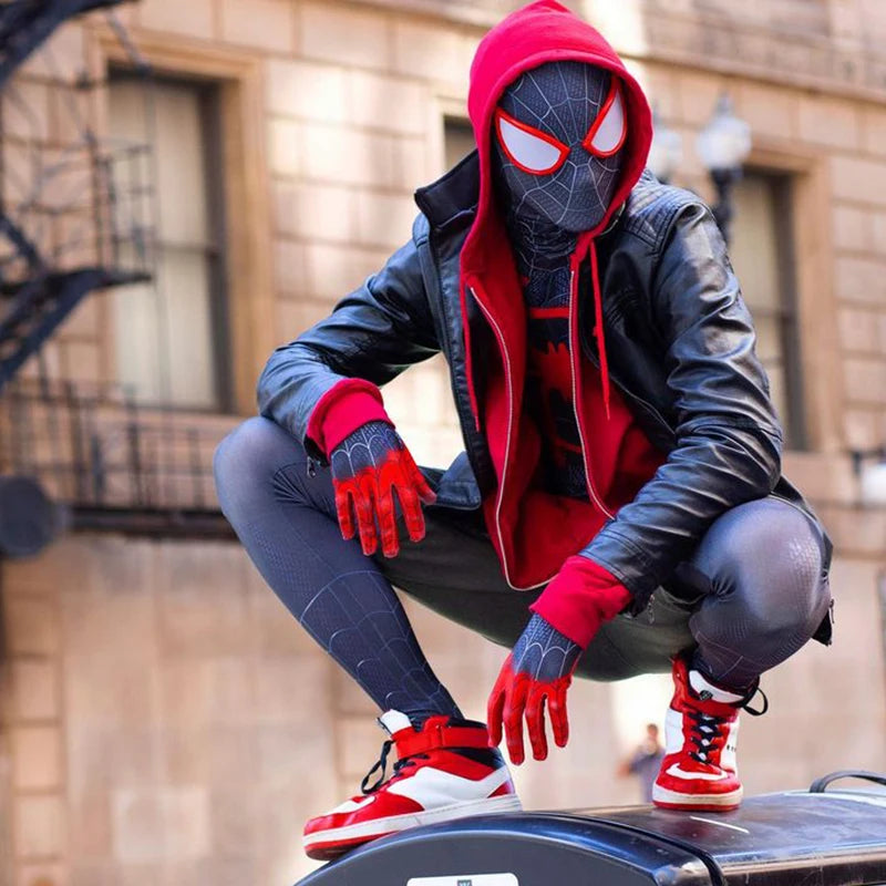 Miles Morales Spiderman Costume Bodysuit with Mask Spider Man Cosplay Outfit Halloween Costumes
