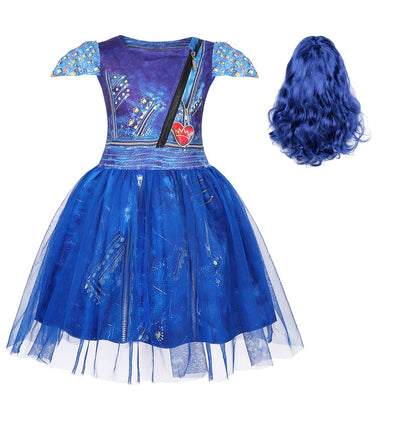 Girls Evie Costume Princess Birthday Party Tulle Dress Cosplay Fancy Outfit